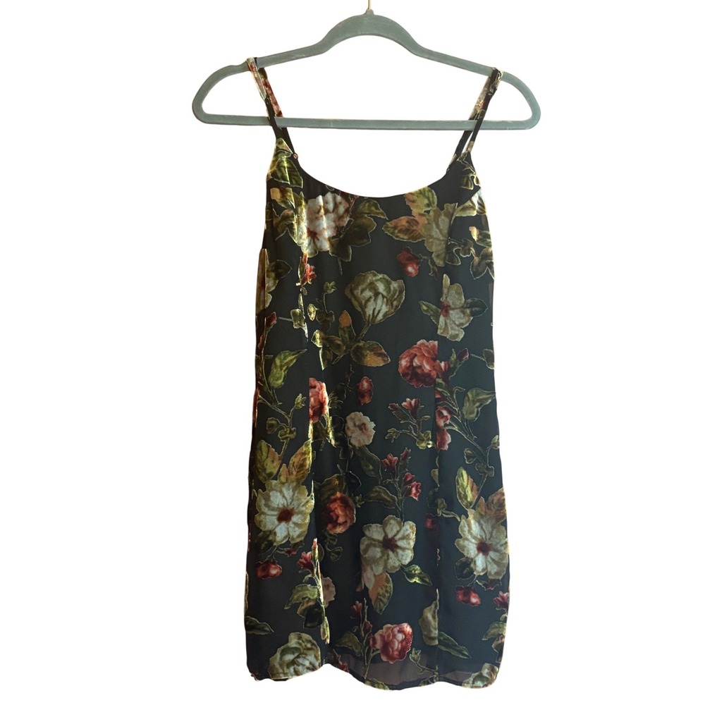 Lulus Burnout Velvet Floral Mini Slip Dress Black Medium, whimsigoth, romantic
